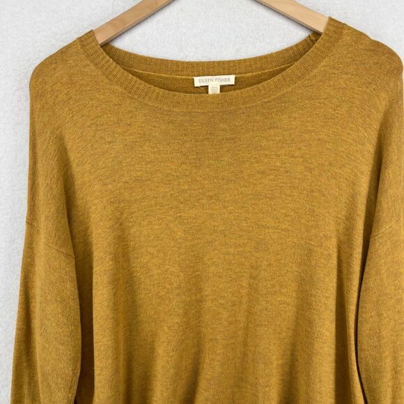 EILEEN FISHER Sweater XS Cozy Viscose Stretch Boat Neck Rib Trim Pullover Yellow - Picture 4 of 16